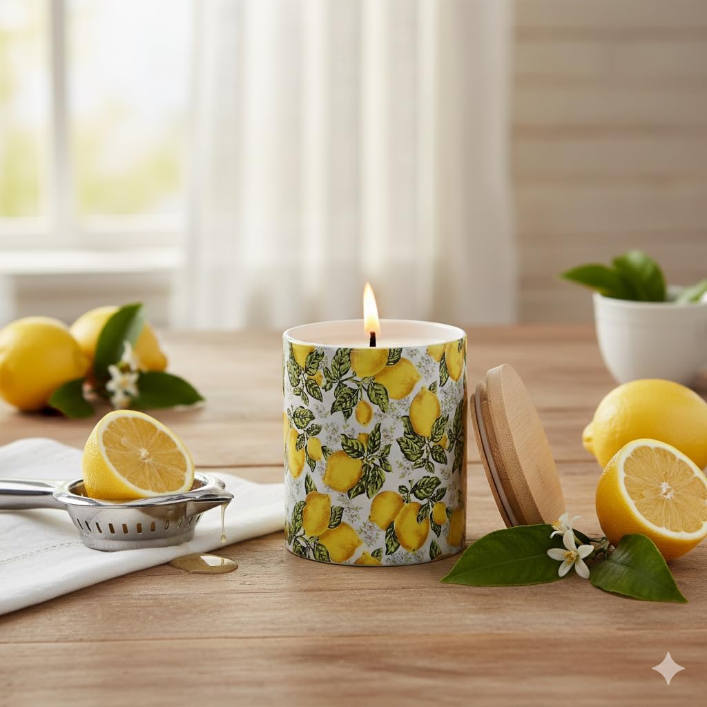 Positano Luxury Porcelain Soy Wax Candle - Eco-Friendly Hand-Poured Candle, Reusable Ceramic Tumbler, Long Burn Time