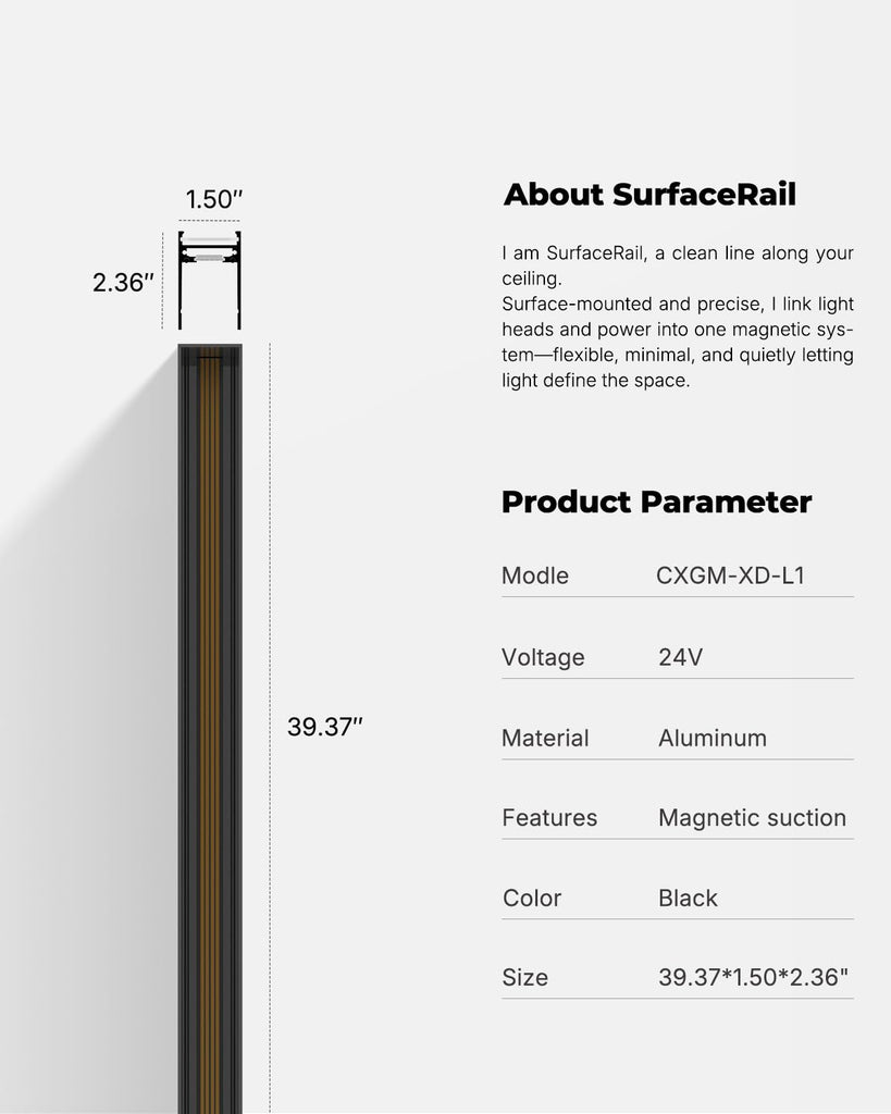 3.3FT Surface Mounted Magnetic Track Lighting Rail