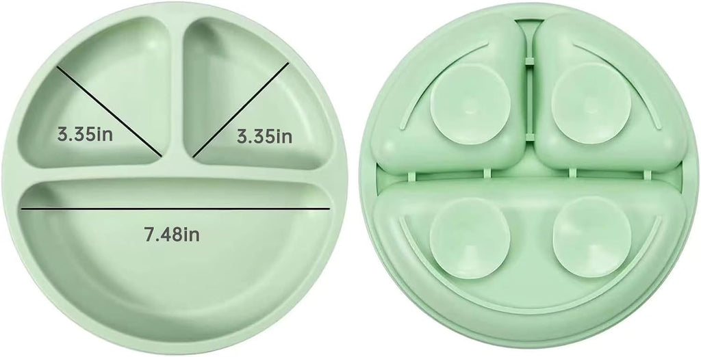 Silicone Baby Feeding Set| 2 Pack Silicone Divided Suction Plate and 2 Pack Tiny Cup with 2 Spoons 2 Forks| Baby Led