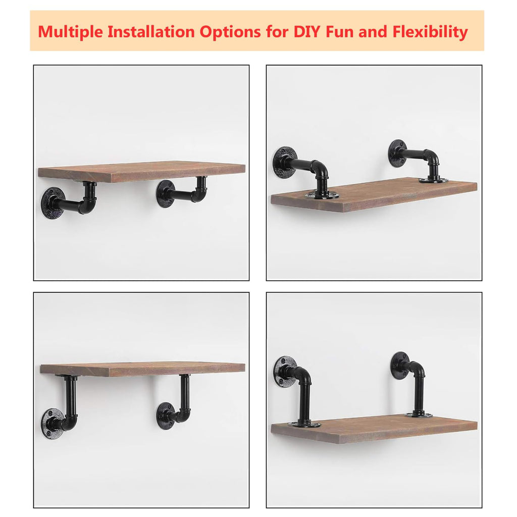 Industrial L Pipe Shelf Brackets for 6-12 in Depth Wood,5.5In 6 Pack