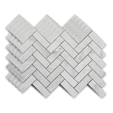 Carrara White Marble Mosaic Tile, Polished Herringbone Italian Bianco Marble Tile for Shower Kitchen Wall Bathroom