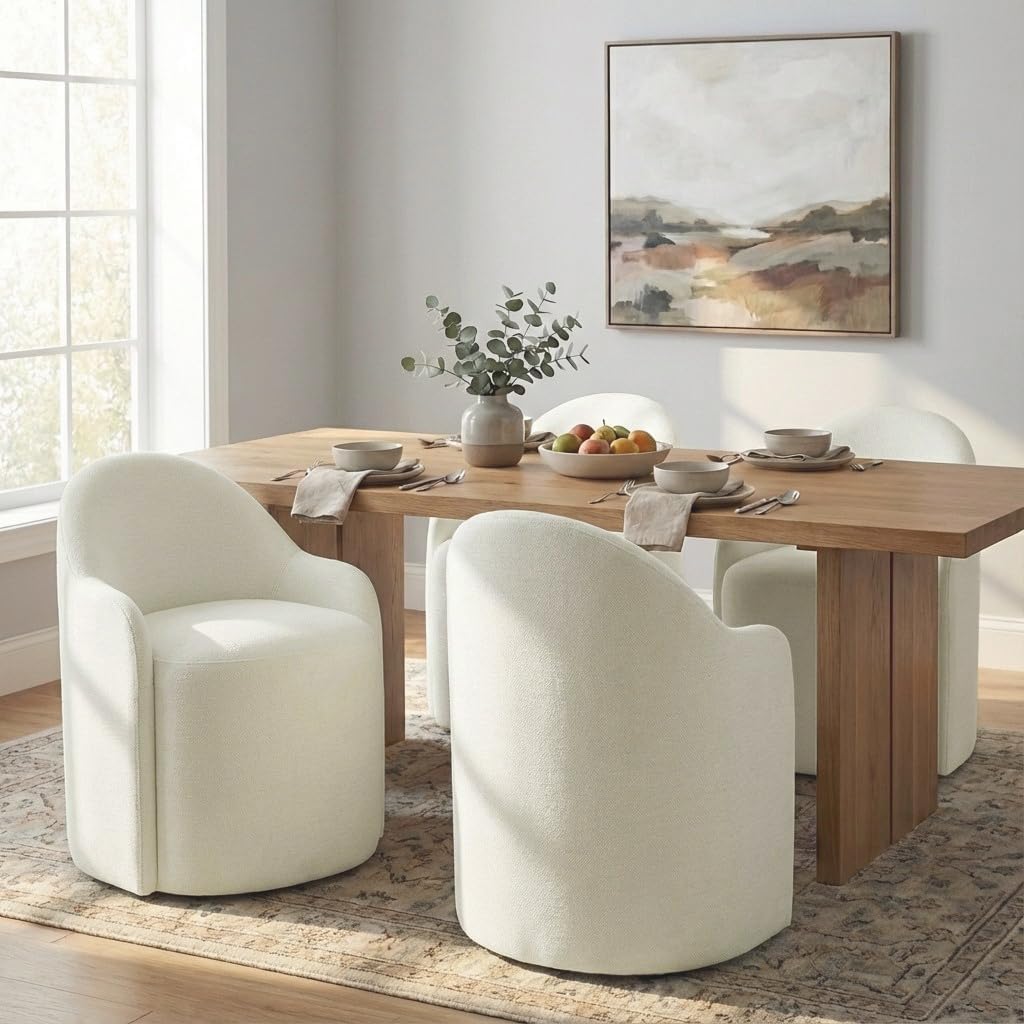 Upholstered Dining Chairs with Casters, No Assembly Modern Dining Room Chairs Accent Vanity Chair with 5 Wheels &