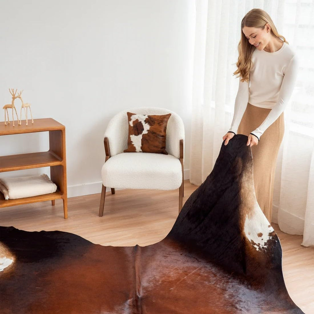100% Genuine Brazilian Cowhide Rug - Mahogany - Luxury Cowskin Leather Area Rug Décor 7 x 6 feet
