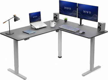 Black 63 x 55 in Corner Standing Desk, DESK-E3CTGB | Electric, Holds 225 lbs, Reversible L-Shaped Table, Sit Stand