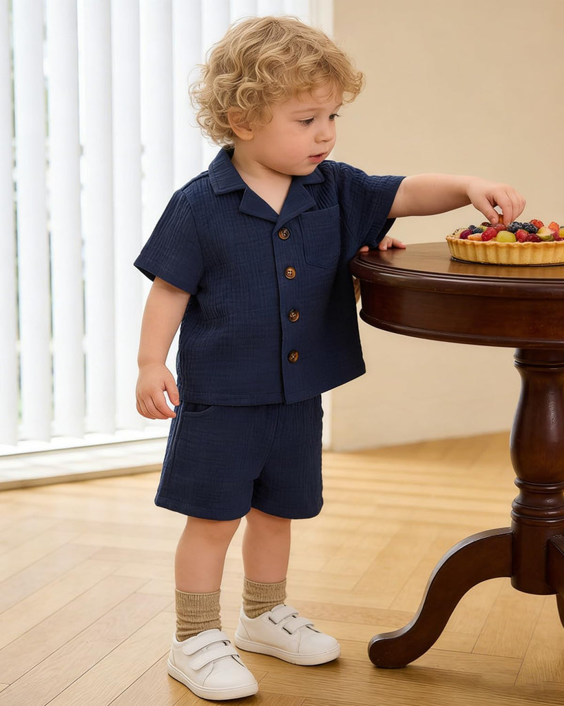 Toddler Baby Boy Summer Outfit Set Cuban Shirt Shorts