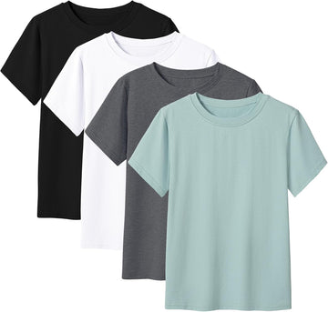 4 Pack Boys Shirts Short Sleeve Cotton T-Shirts Kids Plain Basic Top