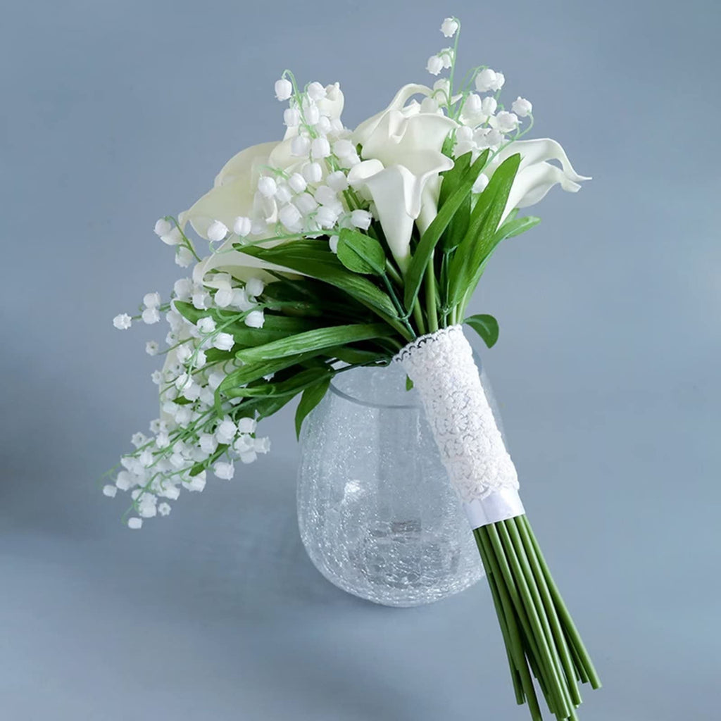 Cascading White Calla Lily Artificial Lily of The Valley Bridal Bouquet - Waterfall Wedding Bouquet for Bride