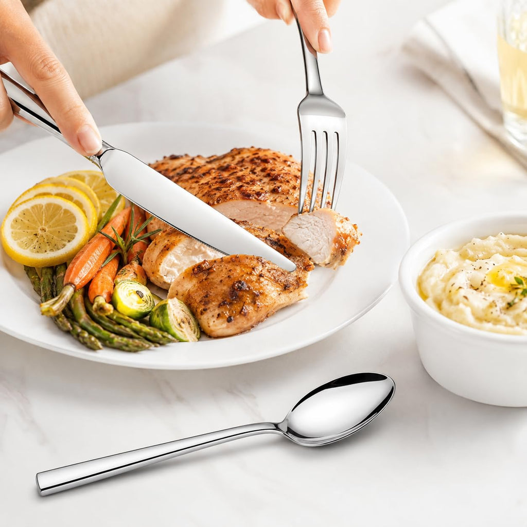 12-Piece Stainless Steel Silverware Set for 4, Mirror Polished Flatware Set Includes 4 Dinner Knives, 4 Dinner Forks