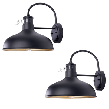 12 Inch Motion Sensor Outdoor Gooseneck Lighting, Dusk to Dawn Black Exterior Barn Wall Mount Lights, 2 Pack