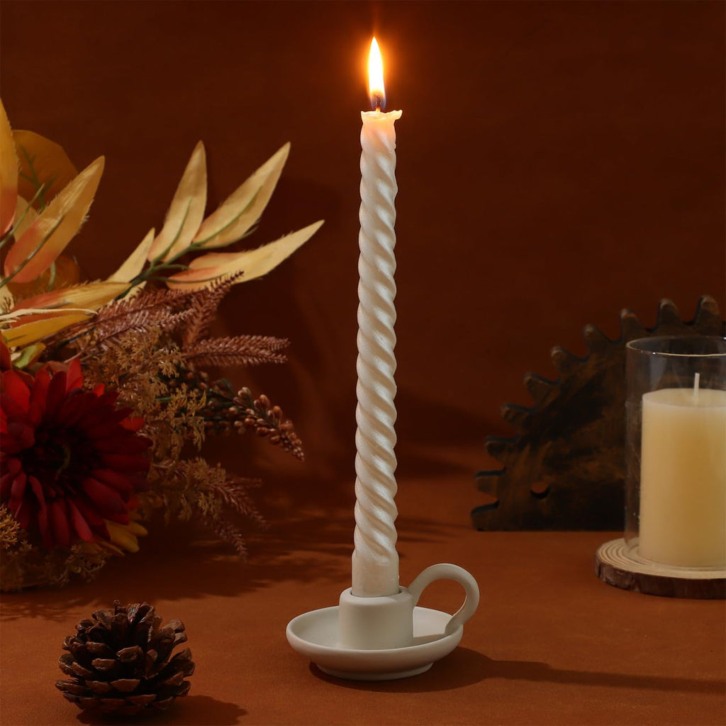 Ceramic Candle Holders, 2 Pcs White Taper Candlestick Stands