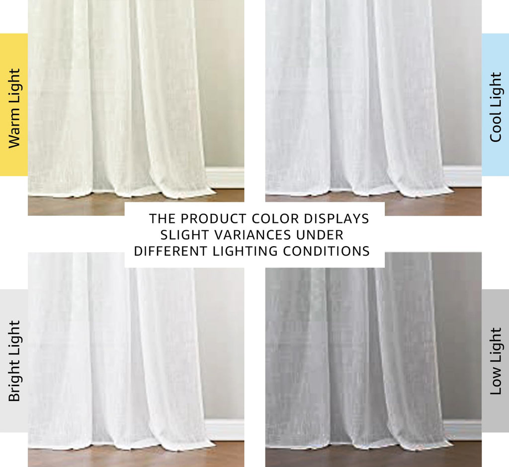 White Sheer Linen Curtains, Rod Pocket & Back Tab Sweep to Floor Window Treatments Semi Sheer Drapes Privacy