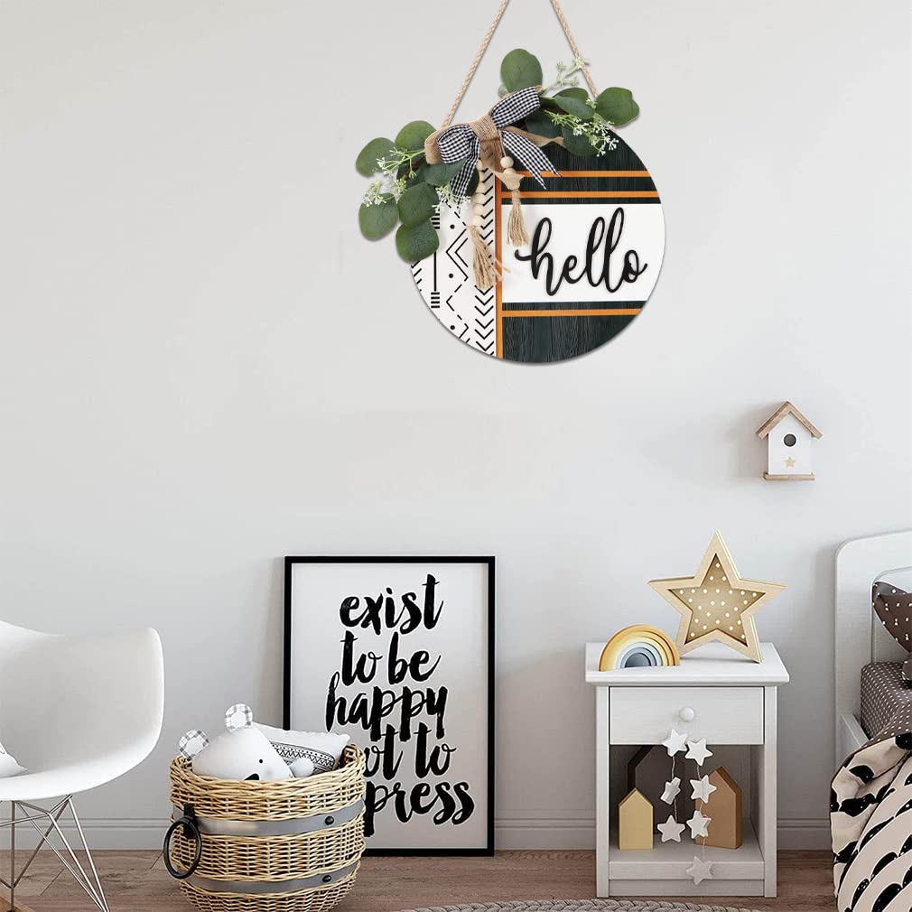 Boho 3D Hello Front Door Sign Wreath Decor 12x12 inch