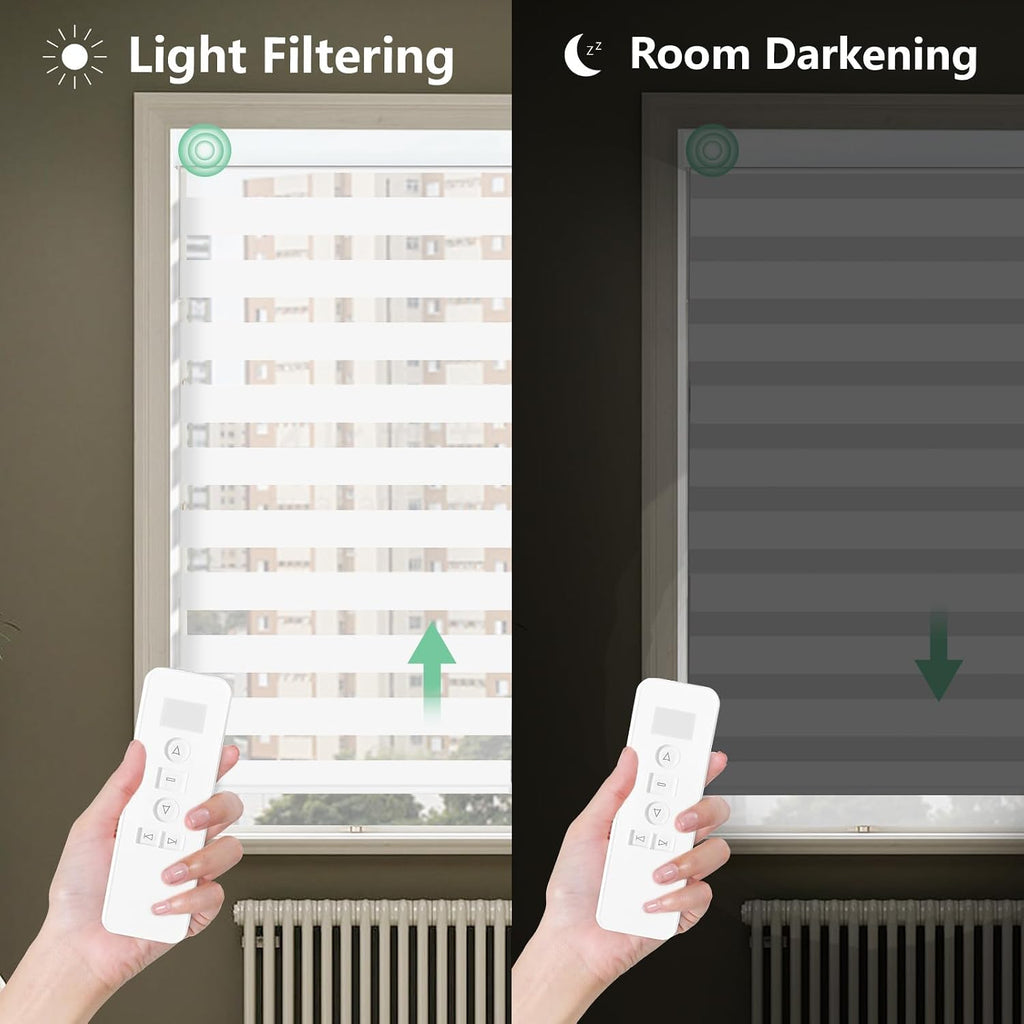 Motorized Blinds with Remote, 95% Blackout Smart Electric Zebra Shades, Built-in Rechargeable Tubular Motor Automatic