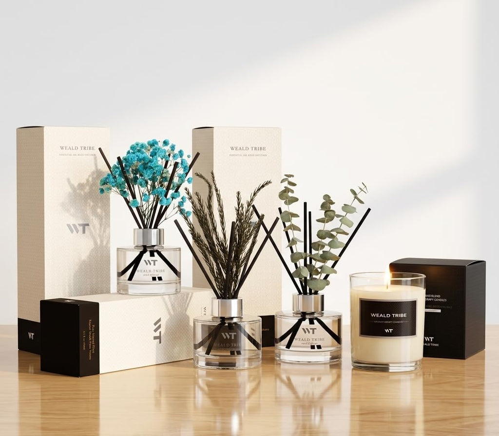 Flower Reed Diffuser Set Wild Eucalyptus Mint Scent Accessories Shelf Decor & Air Fresheners, Sticks Defusers - Set of 51