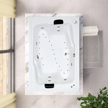 72 in. x 54 in. Acrylic Rectangular Drop-In Combination Bathtub with Center Drain in White