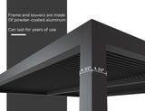 Louvered Pergola 94AS 12' x 14' Outdoor Aluminum Pergola with Shade Screen Adjustable Roof for Deck Backyard Grey