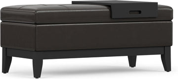 Rebecca 36" Wide Vegan Leather Storage Ottoman in Saddle Brown | Modern/contemporary tufted ottoman with tray and