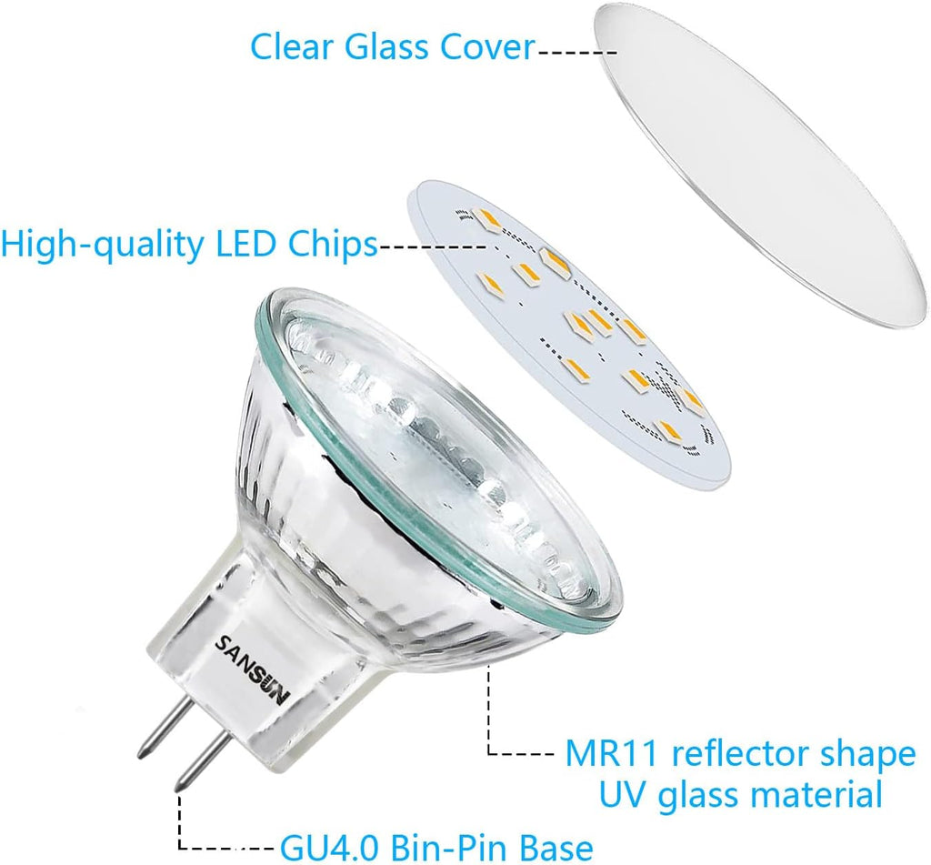 3W MR11 LED Landscape Light Bulbs, Low Voltage 12V 20W Halogen Replacement for Outdoor Landscape Spotlight and Track