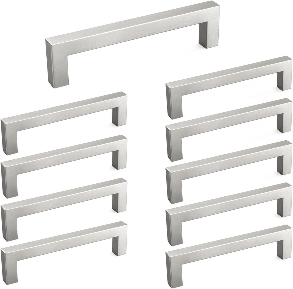 10 Pack 5 Inch Brushed Nickel Cabinet Pulls Cabinet Handles Square Door Handles Modern Dresser Drawer Stainless Steel
