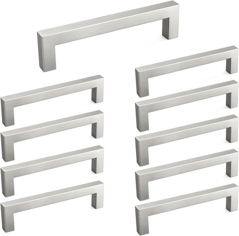 10 Pack 5 Inch Brushed Nickel Cabinet Pulls Cabinet Handles Square Door Handles Modern Dresser Drawer Stainless Steel