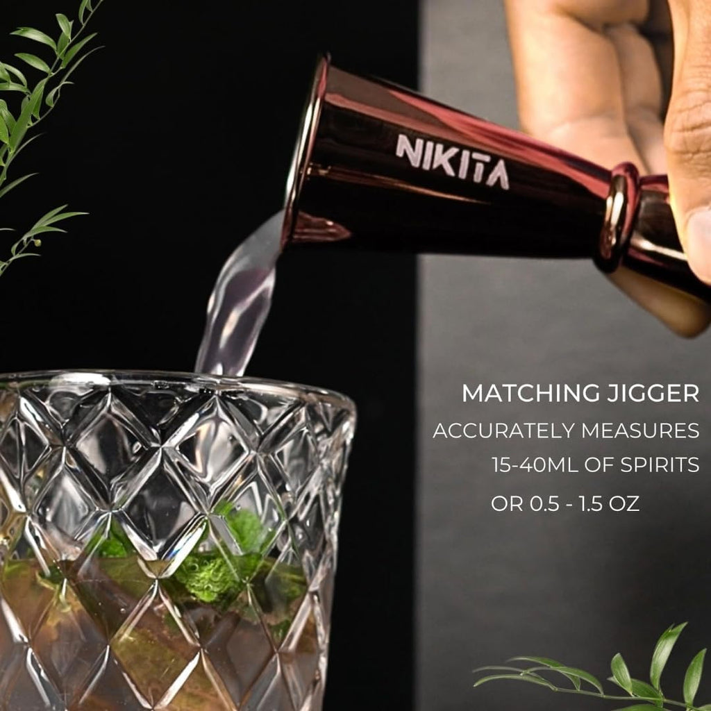 Nikita Cocktail Shaker, 5-Piece Martini Shaker & Bartender Kit with Bar Accessories Strainer, Jigger, Spoon & - Set of 5
