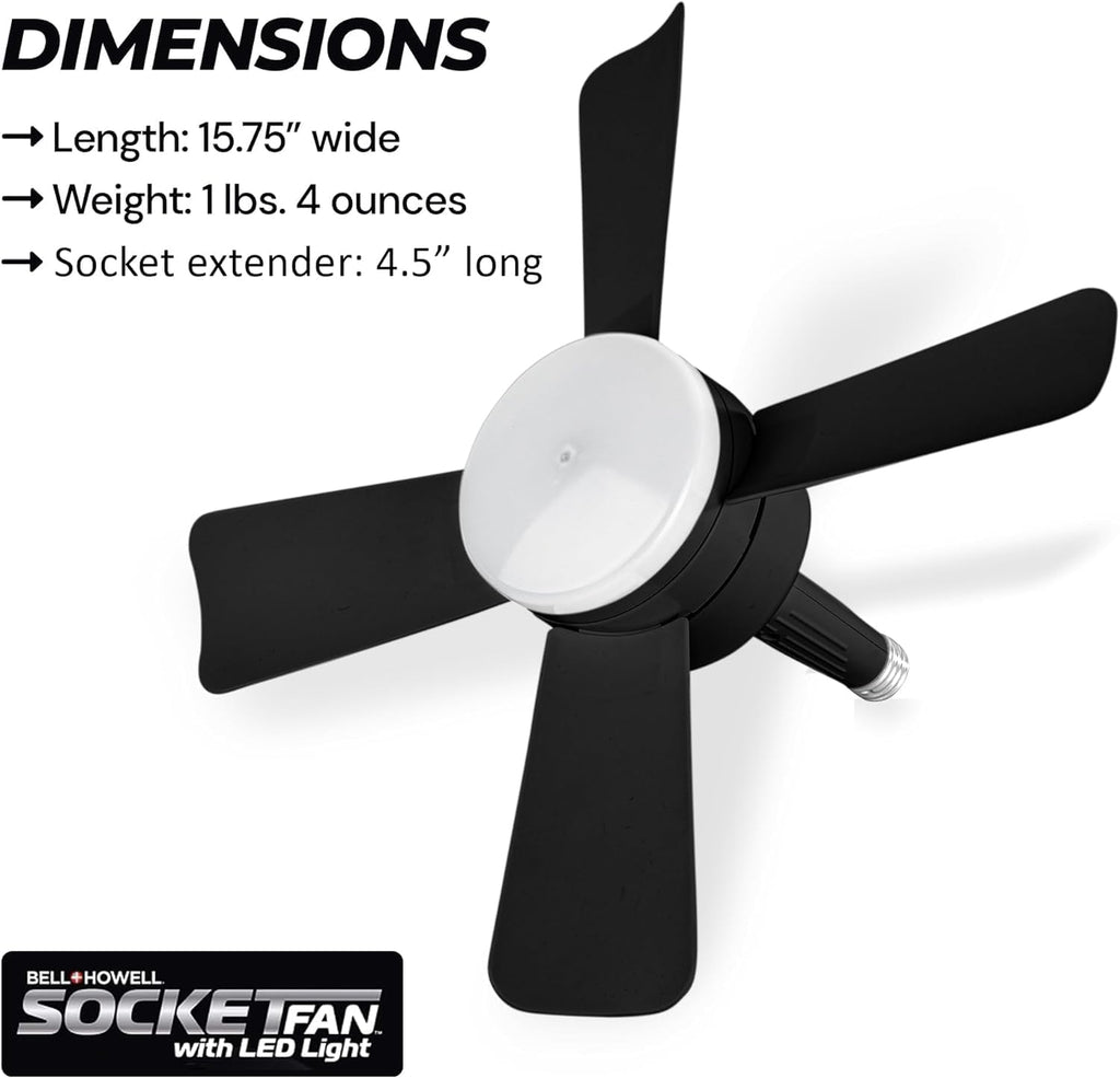 Breeze Socket Fan Light with Remote, 15.75" Cost Saving Ceiling Fans with Lights Replacement for Bedroom, Kitchen, Living Room, Warm 3500K, 1000 Lumens, Easily Screws into E26/E27 A101-B0CP89S314