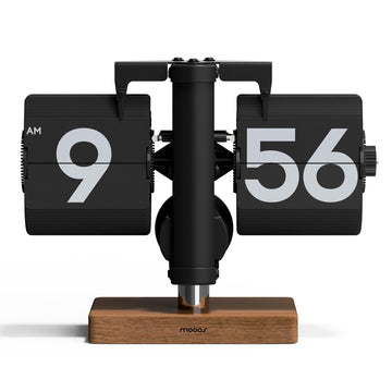 Classic Modern Wood Mini Flip Desk Clock (Black), Retro Vintage Analog Design Auto Flip Clock Table Clock Large