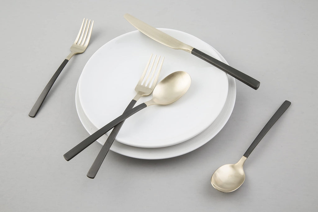 Silversmiths Beacon Flatware Set, 18/0 Stainless Steel, Dishwasher Safe, Flatware Collection, Black Champagne Satin