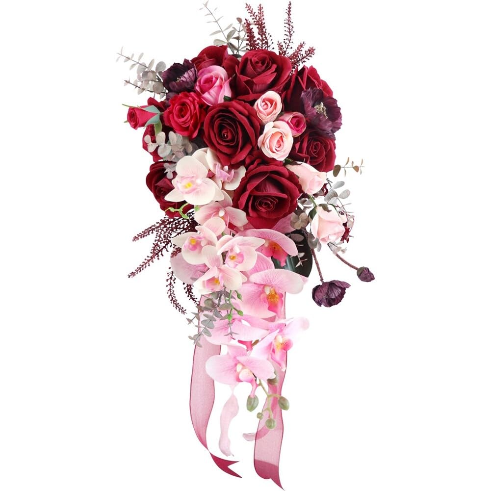 Wedding Bouquets Artificial Orchid Rose Flowers Wedding Bouquets for Bride Bridesmaid Holding Flower Cascading Bridal