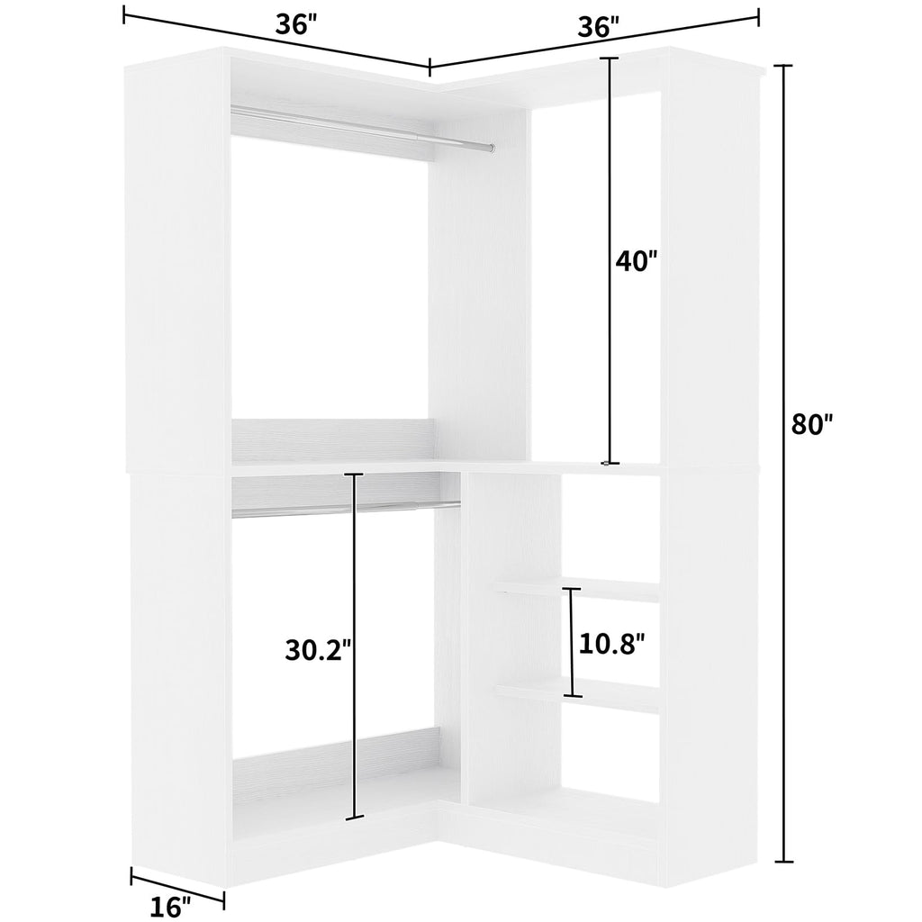 36" Corner Closet System with Shelves, L Shape Closet Organizer