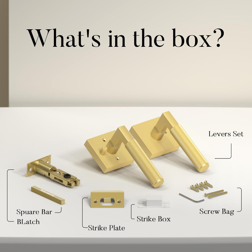 1 Pack Gold Privacy Door Handles, Knurled Door Levers Interior Gold Door Lever Bathroom Door Knobs Heavy Duty Square