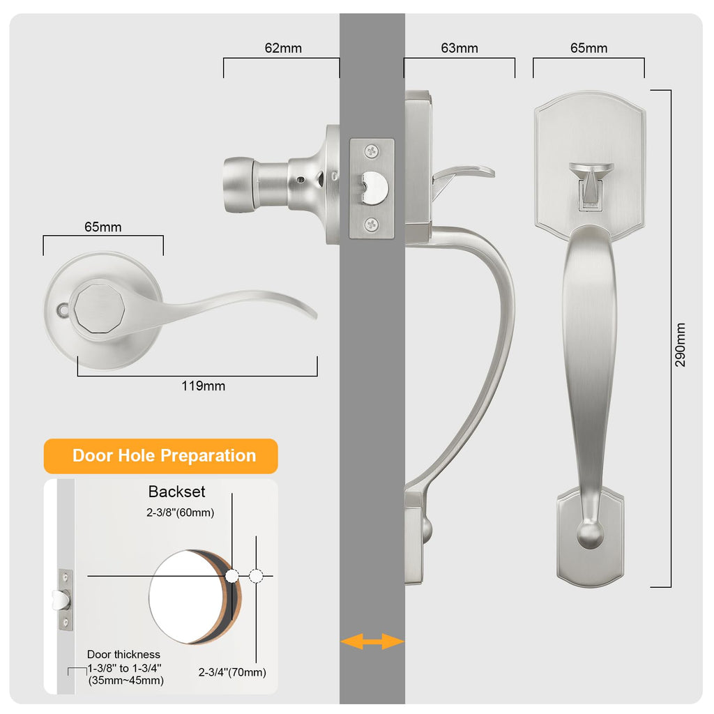 Front Door Lock Set Satin Nickel Door Handle Set, Entry Door Locksets with Deadbolt Single Cylinder Front Door Handle
