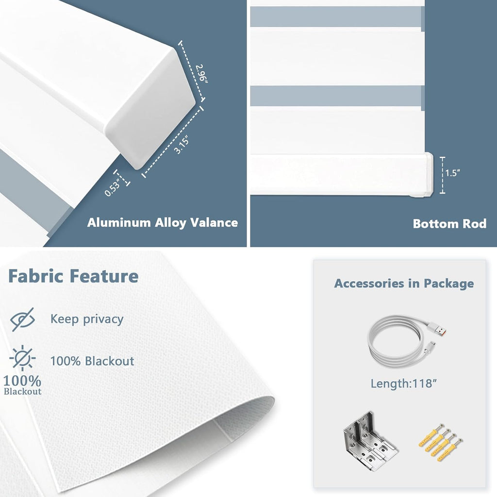Motorized Zebra Blinds Smart Dual Layer Shades for Windows with Remote | Electric Day and Night Privacy Light
