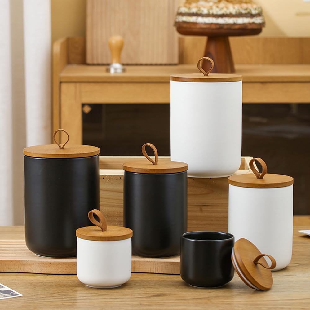 Ceramic Food Storage Jar, Storage Canisters with Airtight Seal Bamboo Lid Modern Design Seal Damp-Proof Kitchen Jar