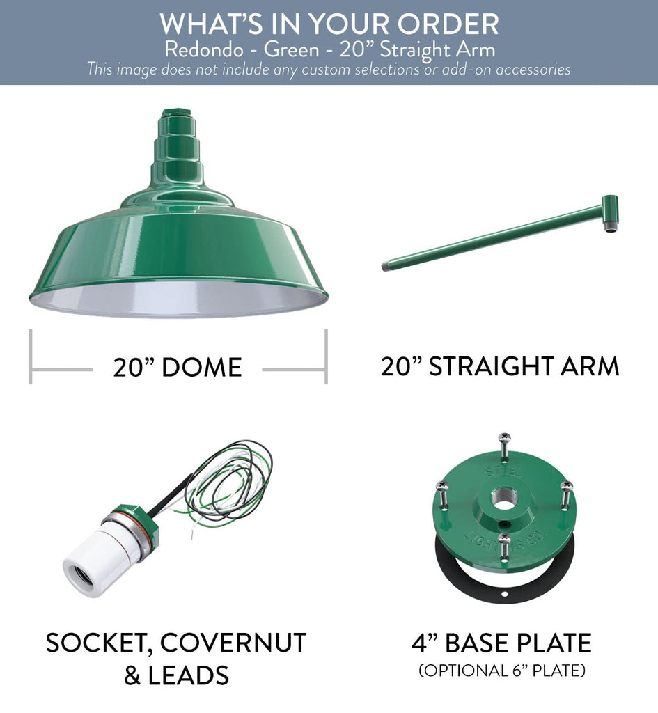 Dusk to Dawn | Redondo Barn Light | Outdoor Wall Mounted | 20 inch Dome | 20 inch Straight Arm | Large Farmhouse