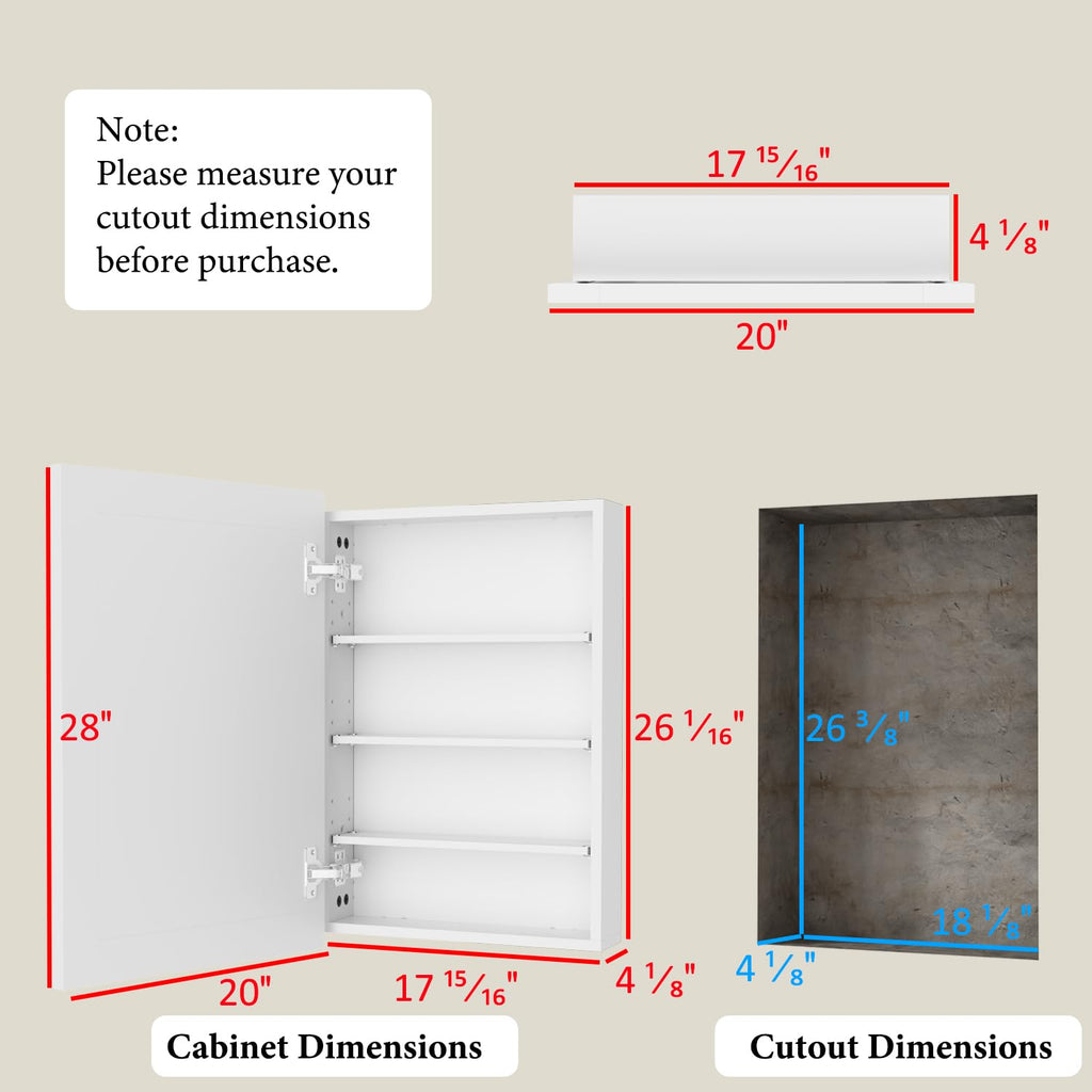 20 x 28 Inch Bathroom Wood Medicine Cabinet Mirror, White
