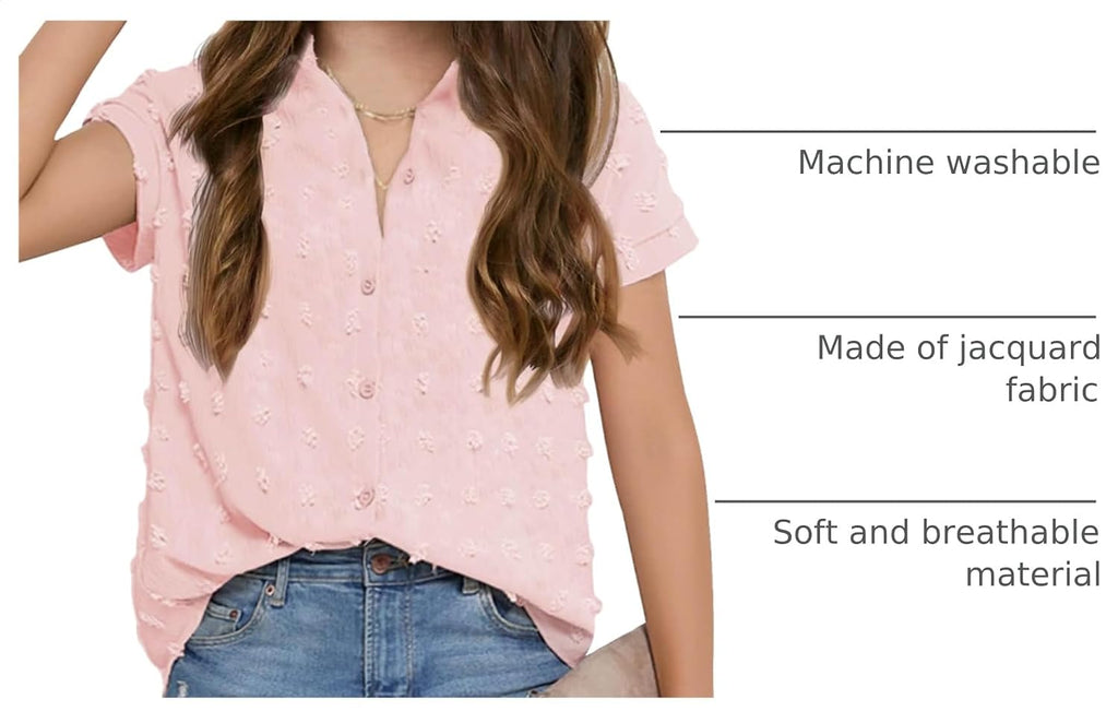 Girls Button Down Shirts Short Sleeve Kids Casual Chiffon Blouse Summer Tops T-Shirt