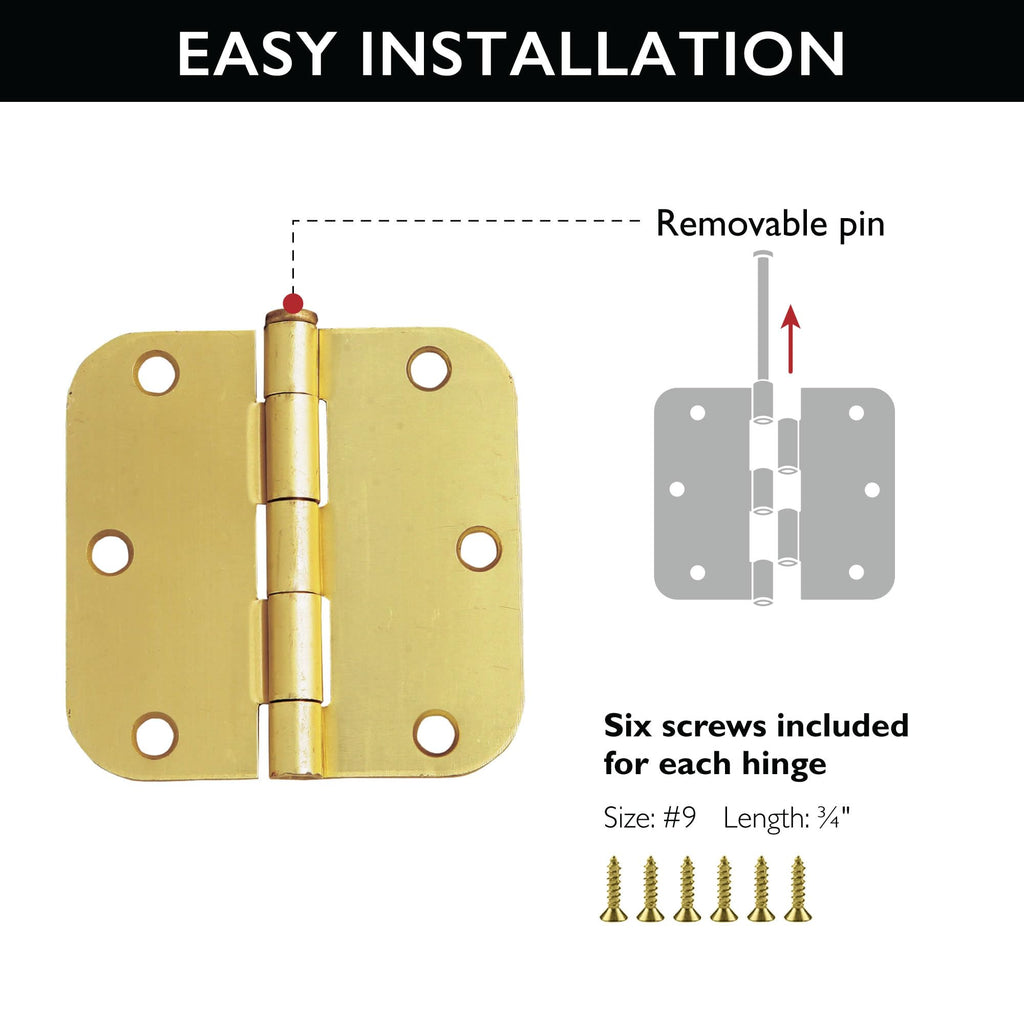 Interior Door Hinge, 3.5", Satin Brass