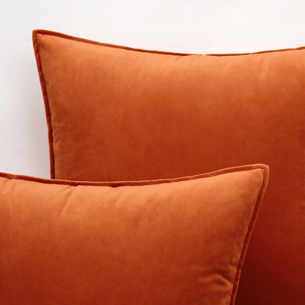 Fall Decorative Orange Velvet Throw Pillow Covers for Couch 20x20 in