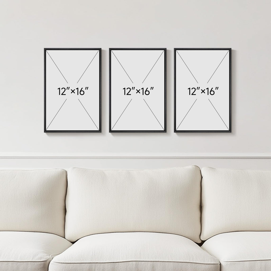 Framed Neutral 3 Piece Minimalist Canvas Wall Art Master Bedroom, 12x16 In