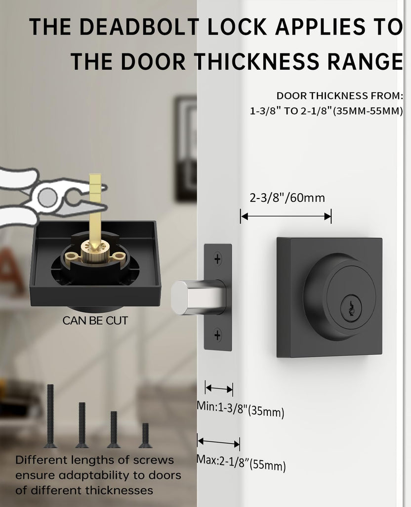 1 Pack Matte Black Heavy Duty Single Cylinder Deadbolts