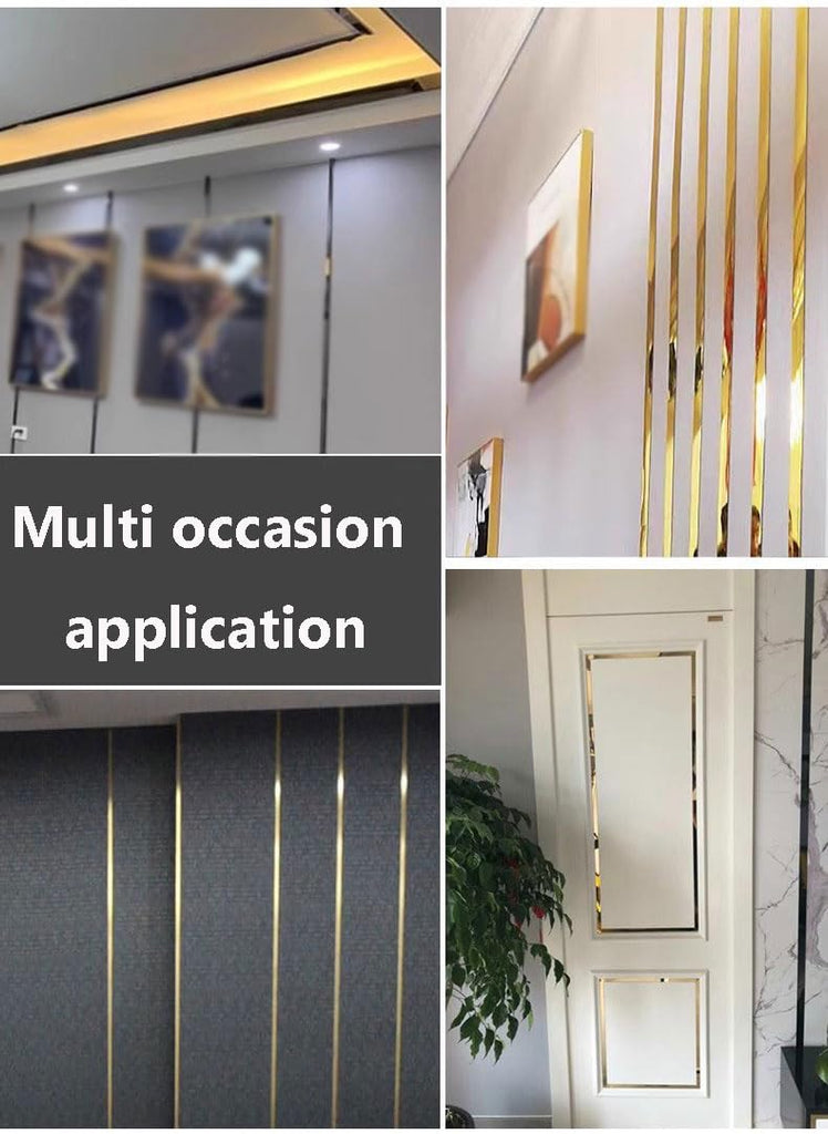 9.8ft Self-Adhesive Mouldings & Trim, Flexible DIY Crown Ceiling Molding, Stainless Steel Wall Trim