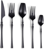 20-Piece Matte Black Silverware Set for 4,Modern 18/10 Stainless Steel Flatware Set,Unique Rustic Cutlery Utensils Set