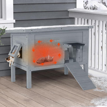 Large Dual Insulated Outdoor Cat House Weatherproof, Grey