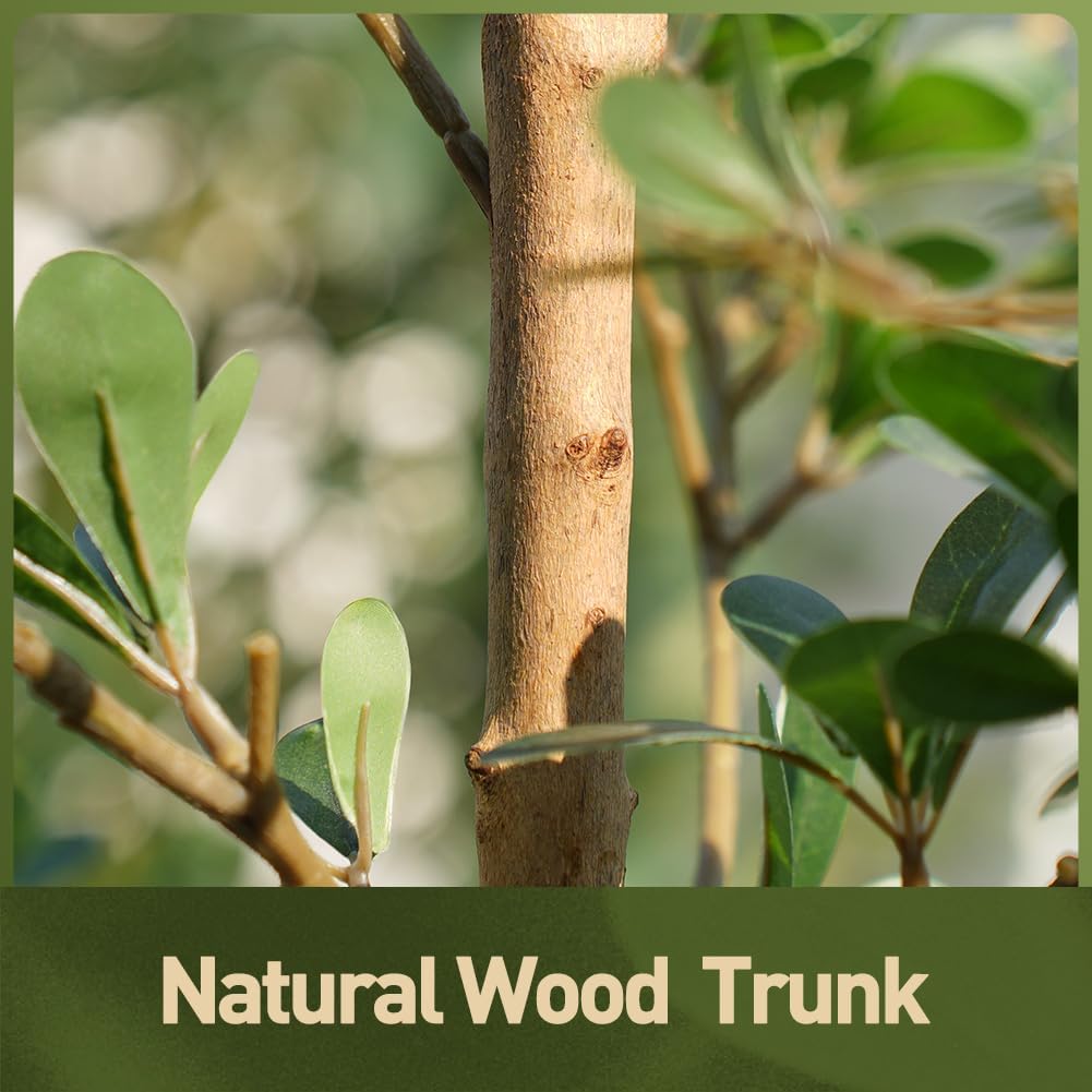 Artificial Black Olive Tree 6FT Indoor Outdoor Decor Faux Plants - Real Wood Trunk Fake Tree with Green UV Resistant