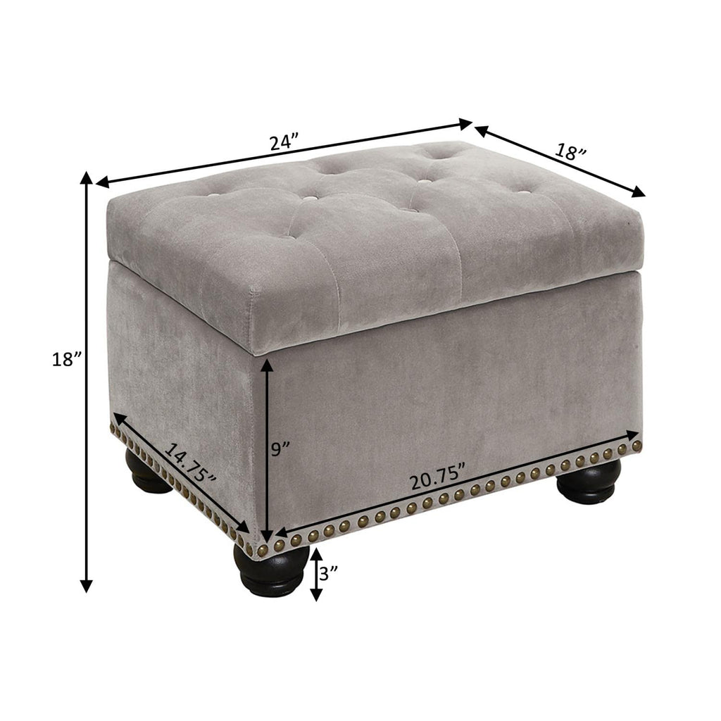 Designs4Comfort 5th Avenue Storage Ottoman 24" - Contemporary Foot Stool and Seat with Hinged Lid, Den, Light Taupe