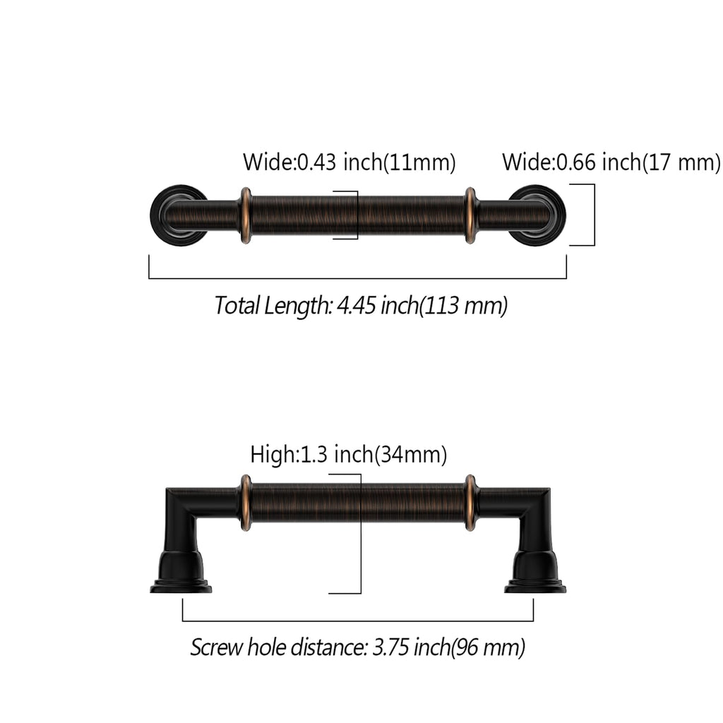 10 Pack 3.75 Inch(96mm) Oil Rubbed Bronze Cabinet Pulls Heavy-Duty Solid Kitchen Cabinet Handles Gold Dresser Drawer