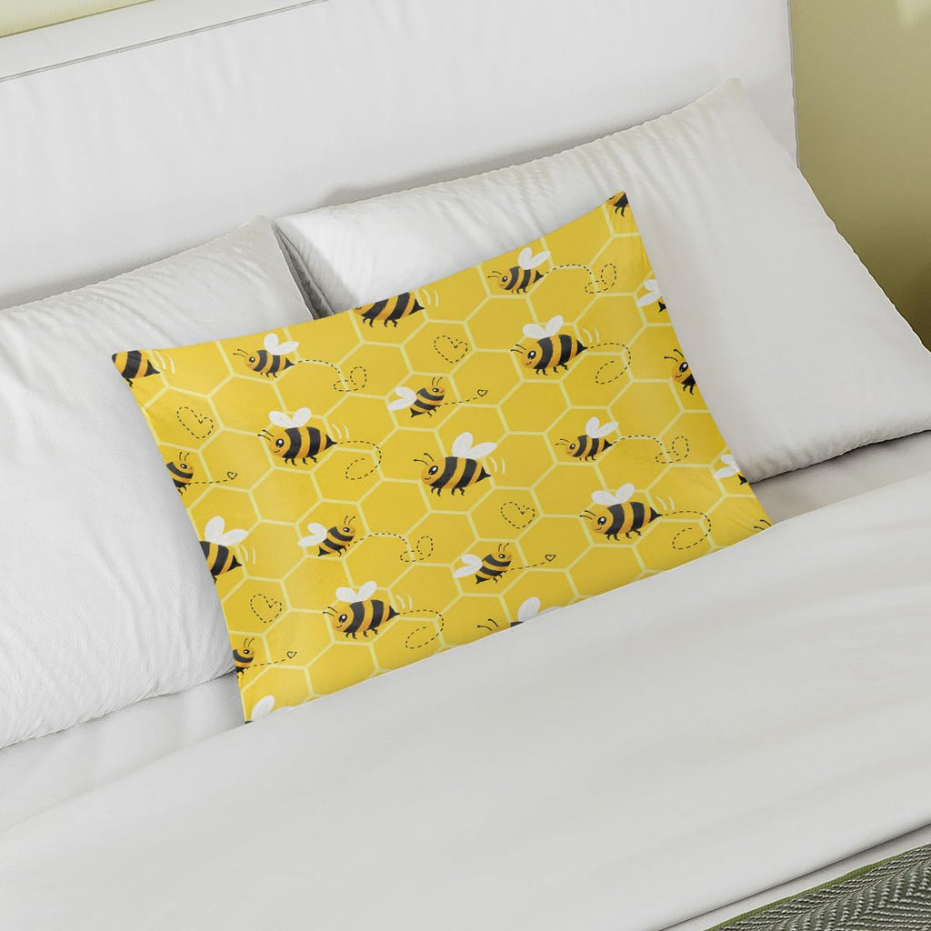 Satin Pillowcase for Hair and Skin, Standard Size Yellow Honeycomb Bee Pattern Decorative Pillow Sham with Envelope
