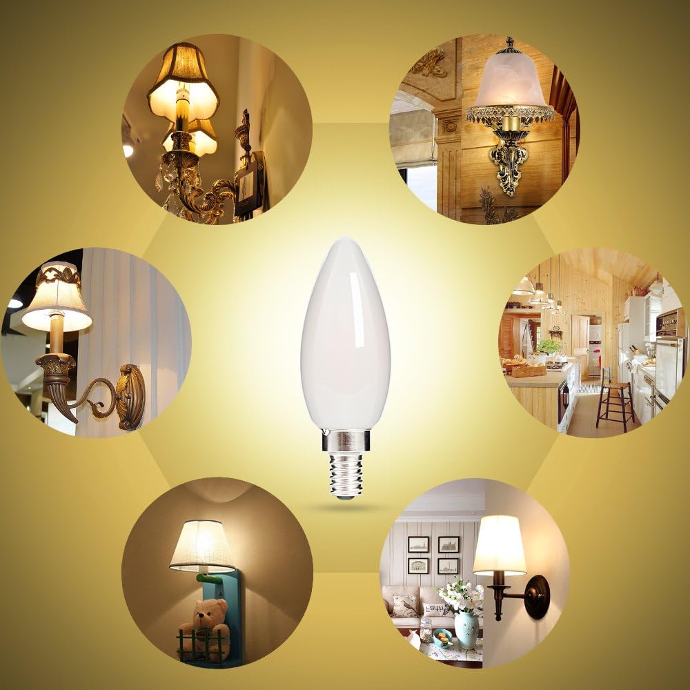 E12 LED Candelabra Chandelier Light Bulb Dimmable, 2700K 4.5W 6 Pack