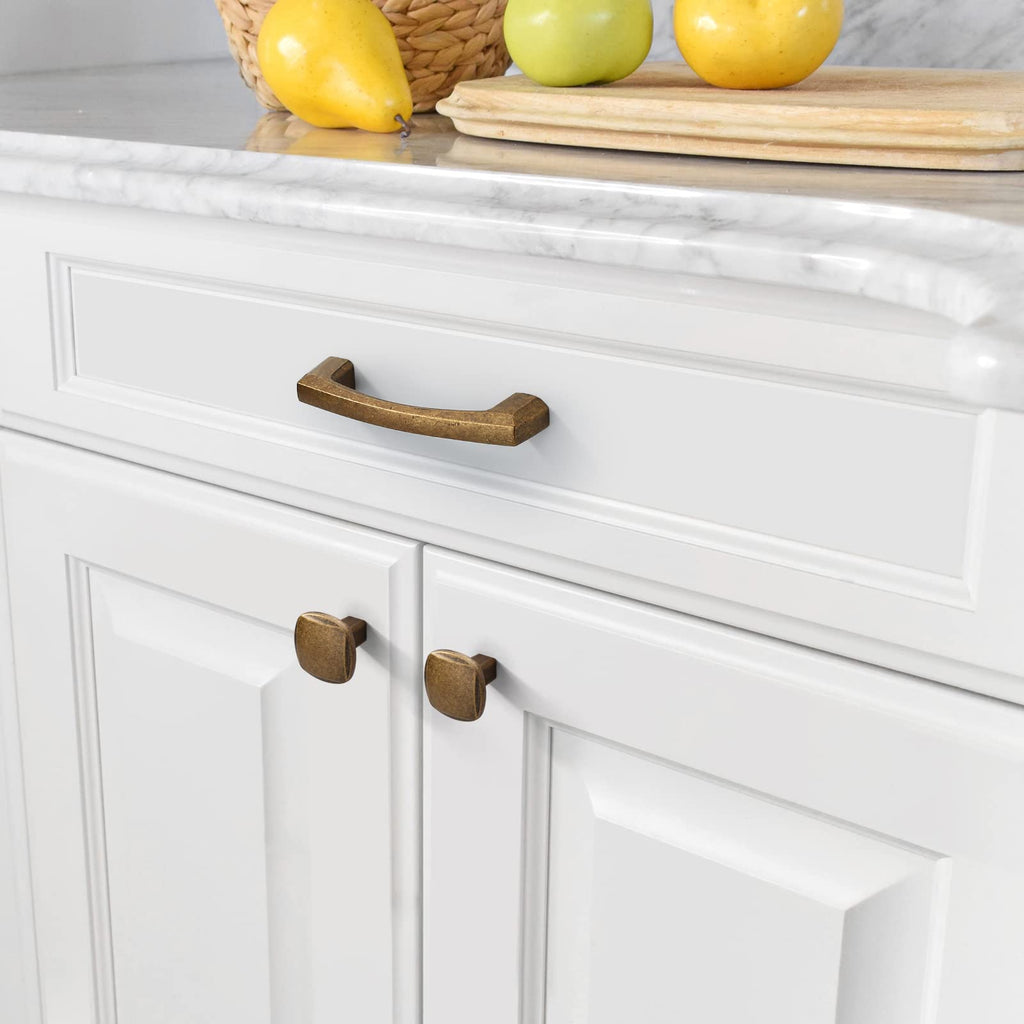 10 Pack Antique Brass Cabinet Pulls 3 Inch(76MM) Hole Centers Kitchen Vintage Retro Cabinet Handles Hardware Kitchen